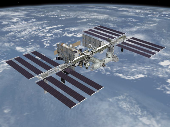 
An artist's rendering of the fully assembled International Space Station, as it would appear from a spacecraft flying overhead