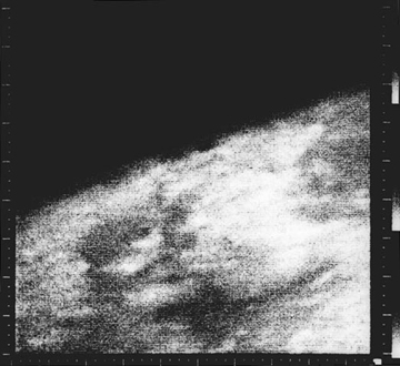 
Taken from Mariner 4, the first close-up image ever taken of Mars shows an area about 330 km across by 1200 km from limb to bottom of frame.