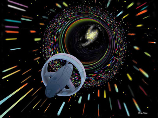 
Artist's depiction of a hypothetical Wormhole Induction Propelled Spacecraft, based loosely on the 1994 