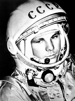 
Yuri Gagarin, the first man in space, in his space suit during the Vostok 1 mission