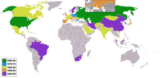 
Map of countries whose citizens have flown in space as of March 2009.