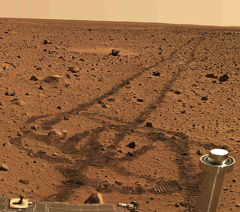 
Real image from Mars, part of a panorama taken by the Spirit rover in 2004