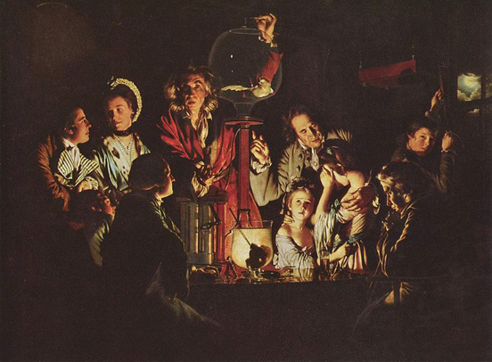 
This painting, An Experiment on a Bird in the Air Pump by Joseph Wright of Derby, 1768, depicts an experiment performed by Robert Boyle in 1660.