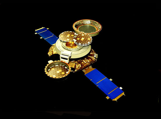 
In its collecting configuration, the Genesis spacecraft exposed collecting wafers to the solar wind. (Courtesy NASA/JPL-Caltech)