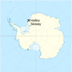 Location of Halley Skiway in Antarctica