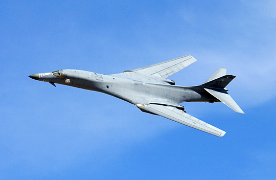 B-1B Lancer showing left hand ride-control vane at nose
