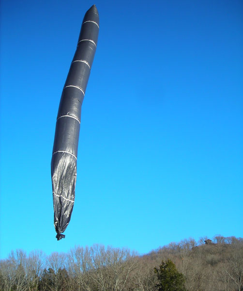 A tube-shaped solar balloon made from garbage bags