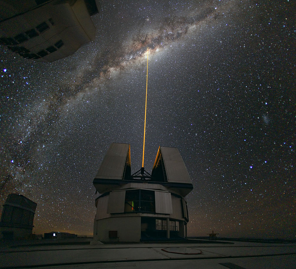A laser-guided observation of the Milky Way Galaxy at the Paranal Observatory in Chile in 2010