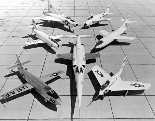A group of 1950s NACA research aircraft