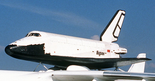 Spaceplane Buran launched, orbited Earth, and landed as an uncrewed spacecraft in 1988 (shown here at an airshow).