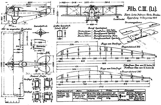 Albatros C.III German World War 1 reconnaissance and training biplane drawing
