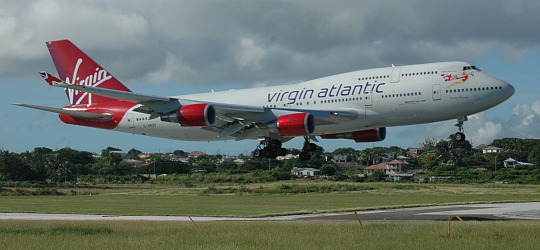 Virgin Atlantic Boeing 747-400 landing in Barbados
