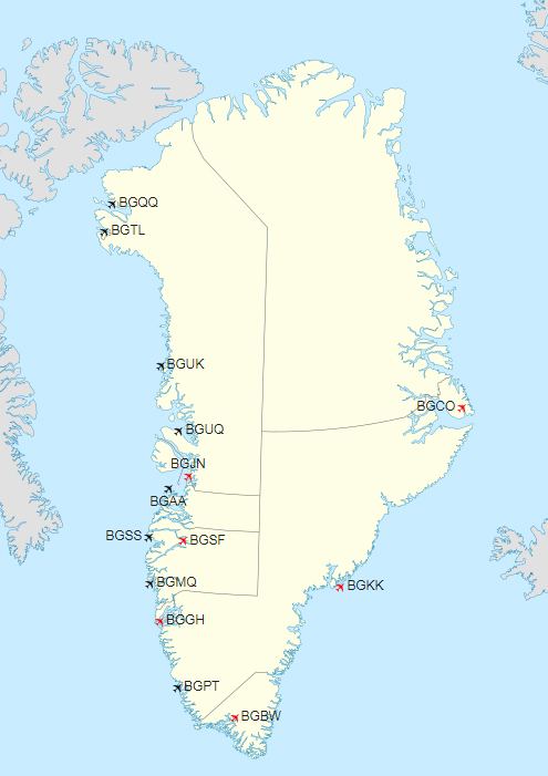 Greenland Airports map