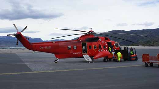 Air Greenland serves all primary heliports in southern Greenland with a Sikorsky S-61N helicopter