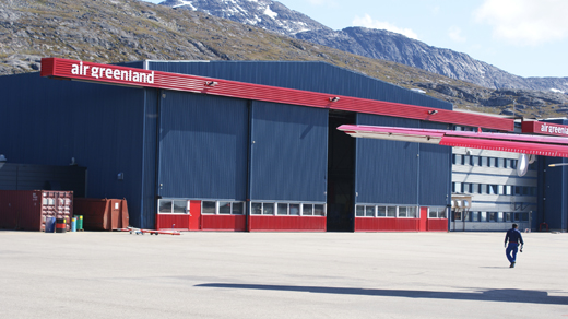 Air Greenland has its technical base at Nuuk Airport (hangars pictured).