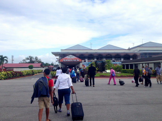 Passengers arrive at Cheddi Jagan International Airport. July 2014