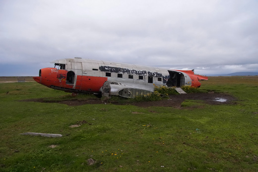 The wreck of the DC-3 is nowadays used as a sheep and horse shelter on private land