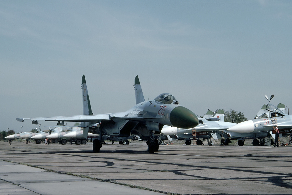 A Russian Su-27 Flanker departing Kluczewo for the last time, July, 1992