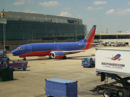 
Terminal D&E connector under construction Southwest Airlines Boeing 737 in the foreground