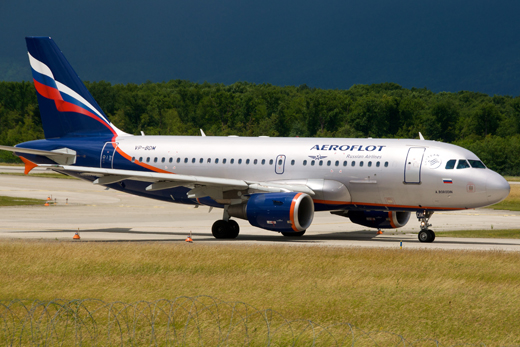
An Aeroflot Airbus A319-100 taxiing.