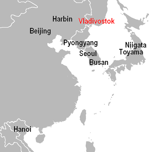 
Cities with direct international passenger airlinks with Vladivostok International Airport