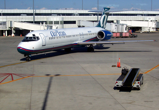 
A Boeing 717-200 of AirTran Airways arrives at gate A2 from Baltimore-Washington Airport in June 2009.
