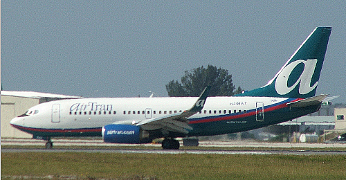 
AirTran 737, a type the carrier uses at Rochester, seen at Sarasota, FL.