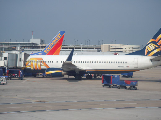 
ATA Airlines opened their Chicago-Midway hub in 1992, and was the largest carrier at Midway as recently as 2004. ATA ceased all operations in April 2008. In the picture is an ATA Boeing 737-800
