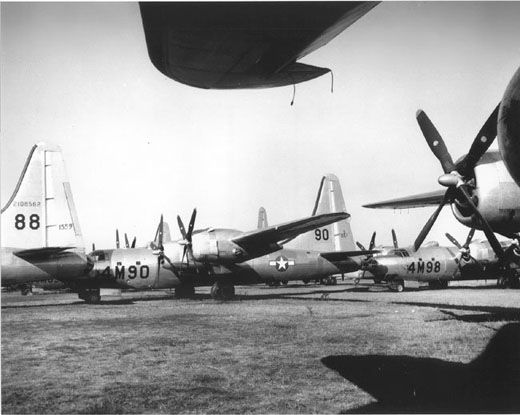 
Consolidated B-32 Dominators awaiting the smelter at RFC Walnut Ridge, 1946 (Serial 42-108562 visible)