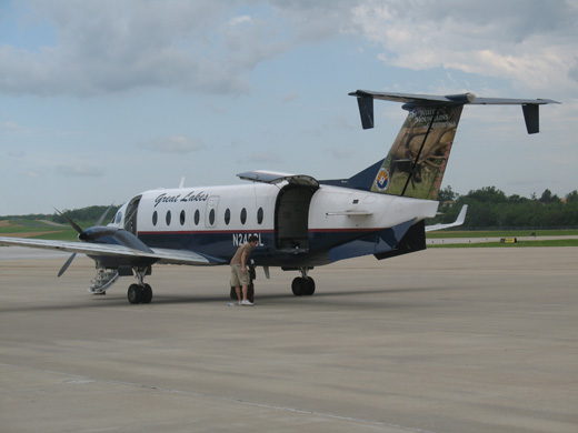 
A Great Lakes Airlines 1900d at the ramp at Manhattan Regional in 2009