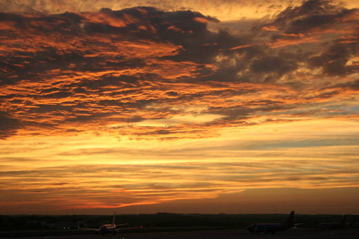 
View at sunset from Concourse A with Southwest 737s parked. Southwest operates at A and B.