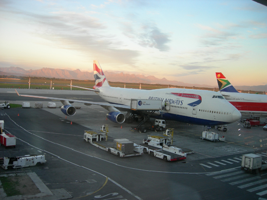 
A British Airways Boeing 747-400 parked at the international terminal.