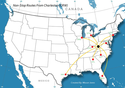 
Charleston-Yeager Airport
Route Map
(effective June 2010)
