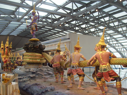
The churn of the milk ocean sculpture inside the departure hall