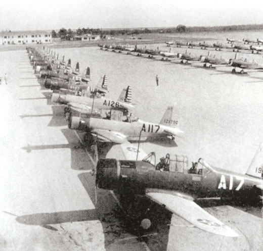 
Vultee BT-13 and BT-15s at Daniel Field, the 