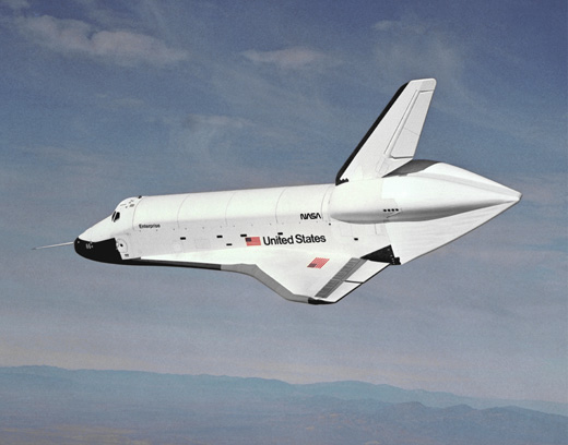 
The Space Shuttle Enterprise being tested in the skies above Edwards Air Force Base. For a complete list of Space Shuttle landing locations, see: List of space shuttle missions.