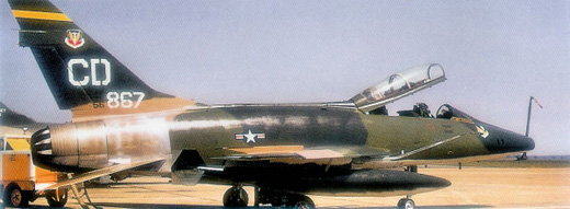 
North American F-100F-10-NA Super Sabre AF Serial No. 56-3867 of the 524th TFS in Vietnam-Era camouflage.