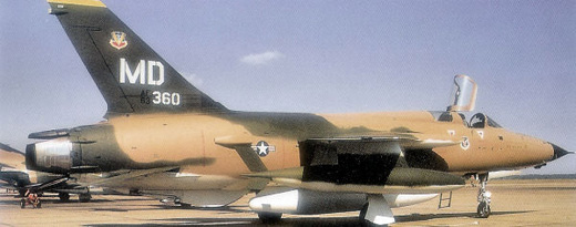 
F-105F-1-RE Thunderchief AF Serial No. 63-8360 of the 561st Tactical Fighter squadron, McConnel AFB, Kansas - 1970. This aircraft was later converted to the F-105G 