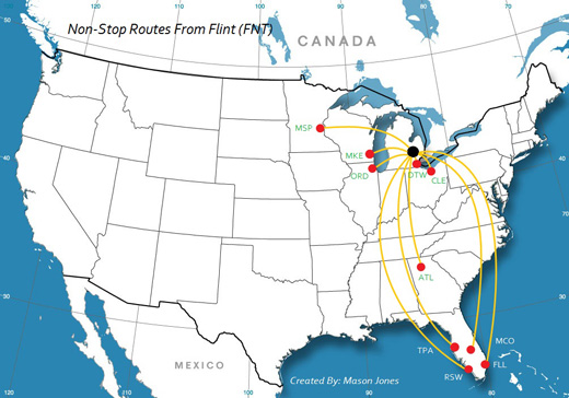 
Flint-Bishop International Airport
Route Map
(effective June 2010)

