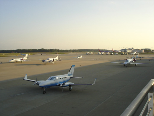 
Planes parked at the RDU general aviation terminal.
