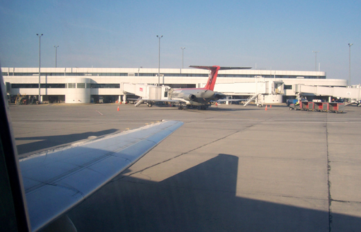 
Concourse B, with a Northwest Airlines DC-9-30 parked at Gate B3.