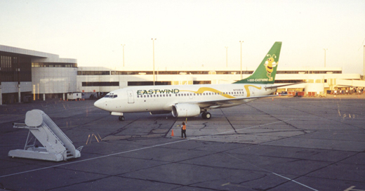 
Eastwind Airlines 737-700 arrives at ROC from Boston in August 1998