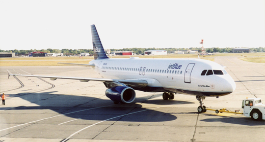 
JetBlue Airways Airbus A320 at ROC in September 2002, departing for New York-John F. Kennedy Airport.