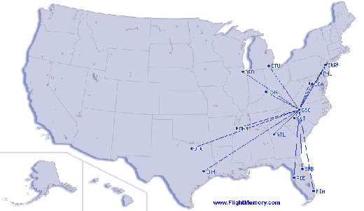 
Destinations served from Piedmont Triad International Airport (as of June 2009)

