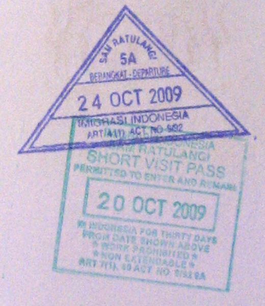 
Passport entry (green) and exit stamps from the airport.