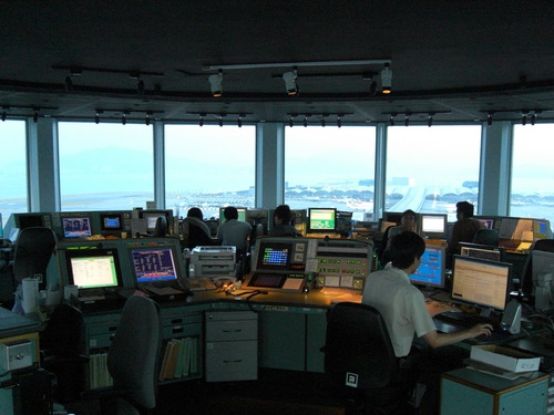 
The interior of the airport control tower