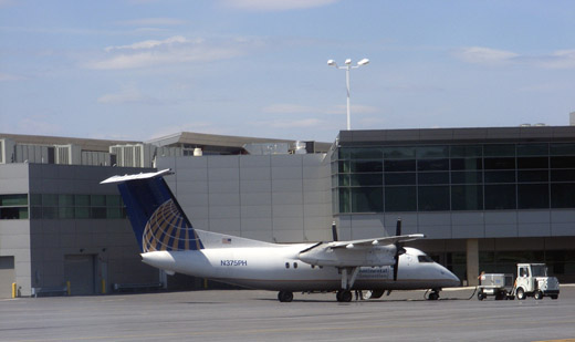 
A Continental Connection plane being serviced at the new terminal.