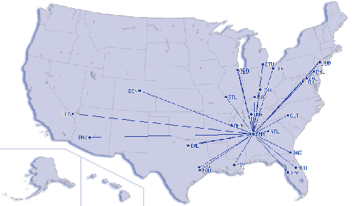 
Destinations served from Birmingham-Shuttlesworth International Airport
(as of August 2008)
