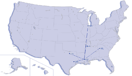 
Destinations served from Baton Rouge Metropolitan Airport (as of August 2008)
