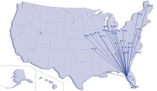 
Domestic destinations served from
St. Petersburg International Airport
(as of Februrary 2011)
